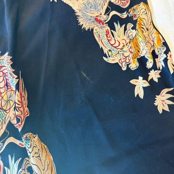 Vintage 90s Avanti Silk Dress – Black Dragon & Tiger Print, Midi Length - Picture 5 of 6